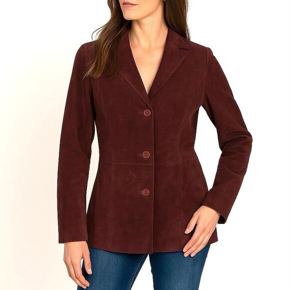 Vintage Jackets & Blazers - Vintage Chadwicks Size 12 Genuine Suede Blazer Jacket Maroon Burgundy Wine